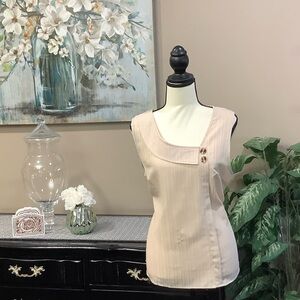 Sleeveless Beige Button-Accent Women's Top